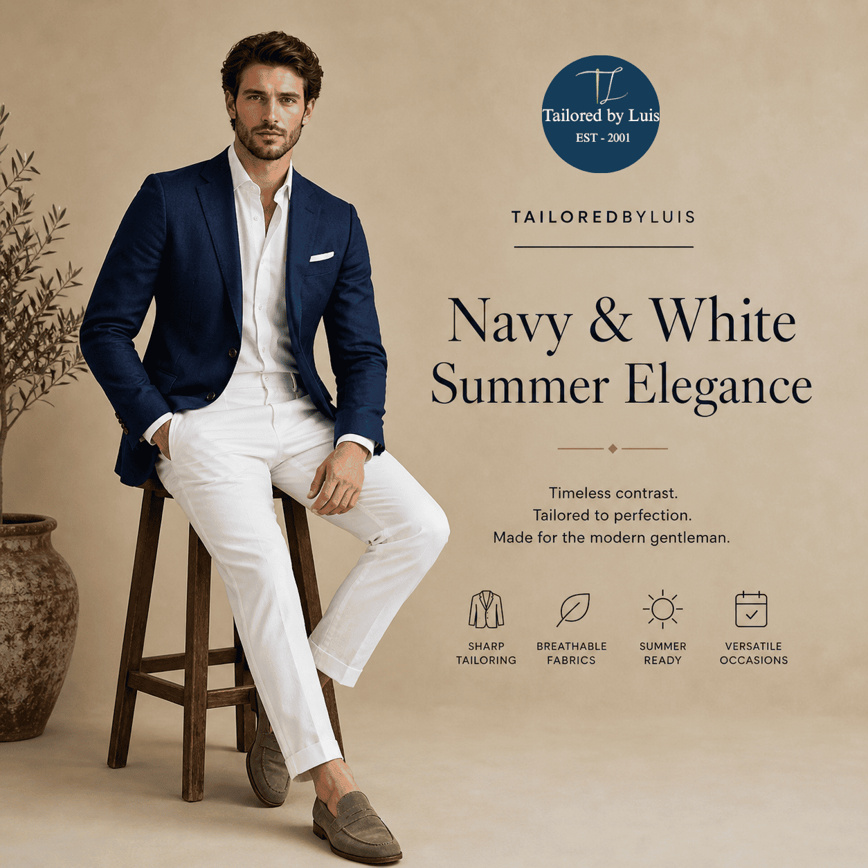 Summer elegance in navy & white